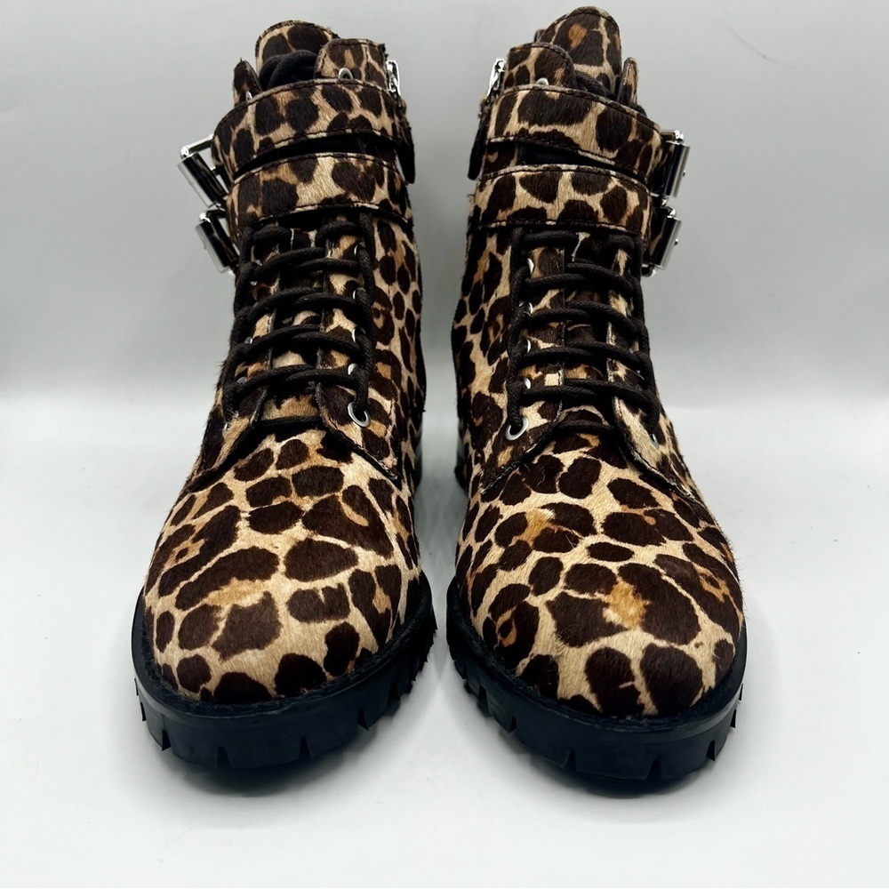 REBECCA MINKOFF Animal Print Boots Jaiden Calf Hair Leopard Combat Boots Size 8M - Picture 4 of 16